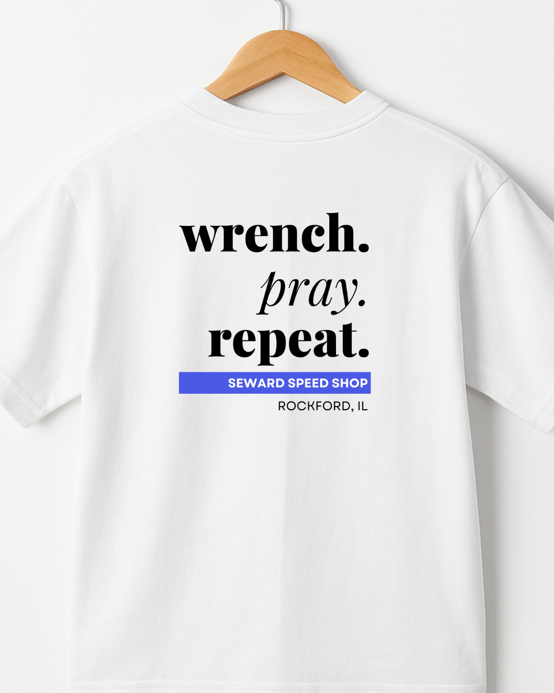 AIR COOLED COLLECTION | WRENCH. PRAY. REPEAT. TEE β SEWARD SPEED SHOP